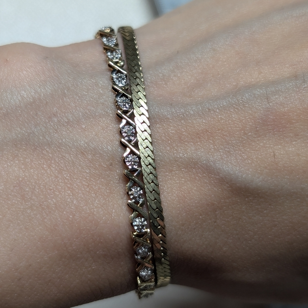 Elegant Gold 18k Gp Bracelet Herringbone Flat 7inch